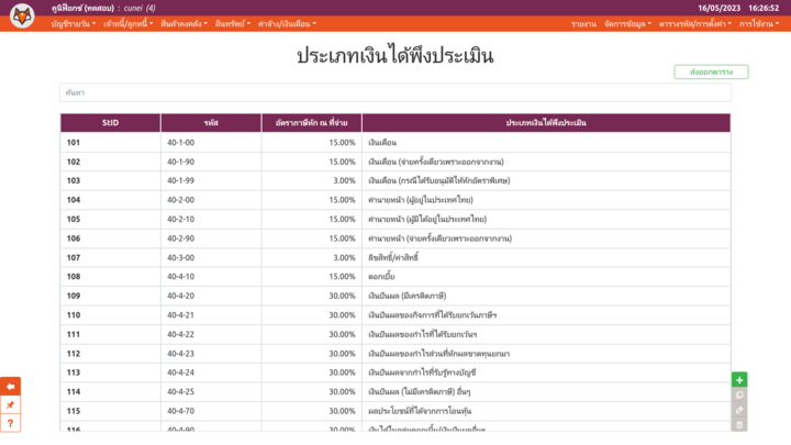 ตารางรหัสประเภทเงินได้พึงประเมิน