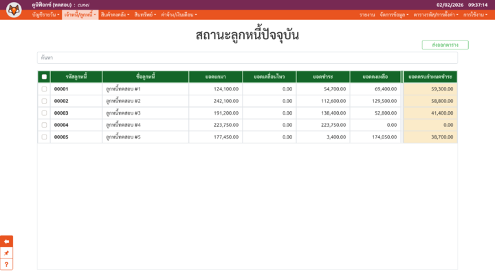 เพจ "สถานะลูกหนี้ปัจจุบัน"